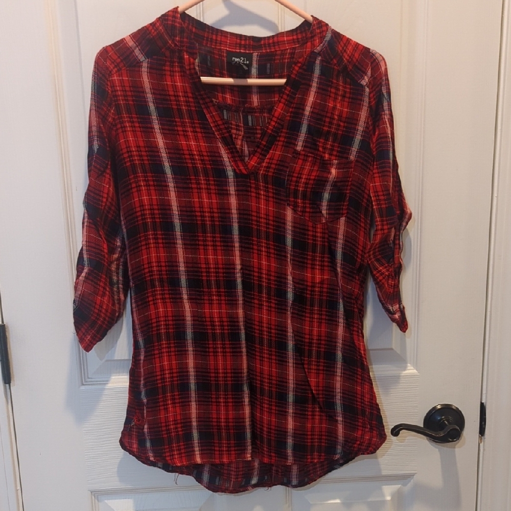 Rue21 Red and Black Plaid Button Down Shirt